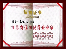 江苏省优秀民营企业家证书